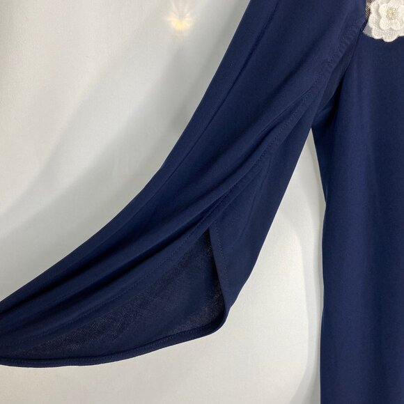 Prelude Soft & Elegant Navy Flower Lace Netting Embellished Top - Medium NWT - Picture 5 of 8
